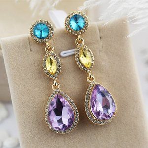 💝"Three Colors & Shapes Vintage Noble Water Drop Dangle Earring, UNVN12438